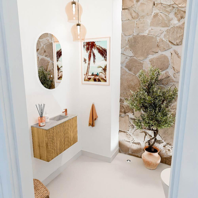 Mondiaz JOYA-DLUX 60cm toiletmeubel - kleur Oak - Wastafel FAYE positie Rechts 1 kraangat kleur Glace.