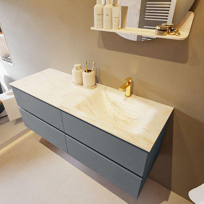 Mondiaz VICA-DLUX ensemble de meuble de salle de bain - 130cm - meuble sous-vasque plata - 4 tiroirs - lavabo encastré cloud droite - 1 trou de robinet - version haute de 60cm - ostra