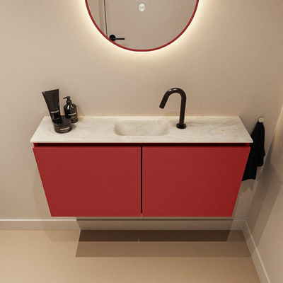 MONDIAZ TURE-DLUX Meuble toilette - 100cm - Fire - EDEN - vasque Ostra - position centrale - 1 trou de robinet