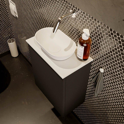 Mondiaz fowy armoire de toilette 40x50x23cm urban matt 0 trous de robinetterie évier : centre 1 porte solid surface avec top mdf couleur évier : blanc