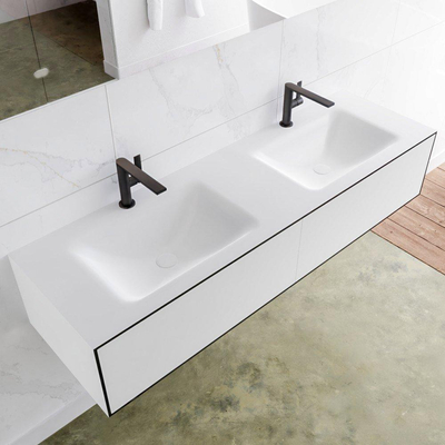 Mondiaz Lagom Meuble avec 2 tiroir 150x30x45cm vasque double Cloud 2 trous de robinet Solid Surface Urban