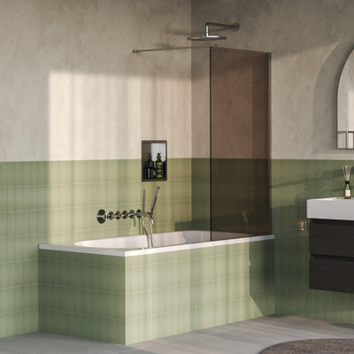 BRAUER Oblivion Paroi de baignoire - 80x140 - verre bronze - incl. revêtement en verre - acier inoxydable brossé PVD