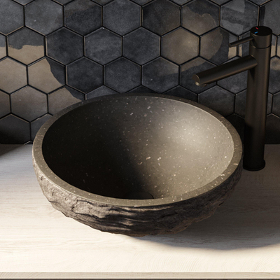 BRAUER Molten vasque - 42 - ronde - martelé - pierre naturelle - basalte anthracite