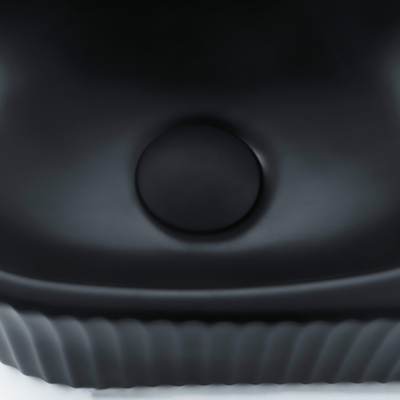 QeramiQ Fuente Ensemble de lavabo - 40x21.5x12cm - droite - nervuré - demi-rond - 1 trou de robinet - céramique - robinet de lavabo noir mat - bonde - siphon abaissé - noir mat