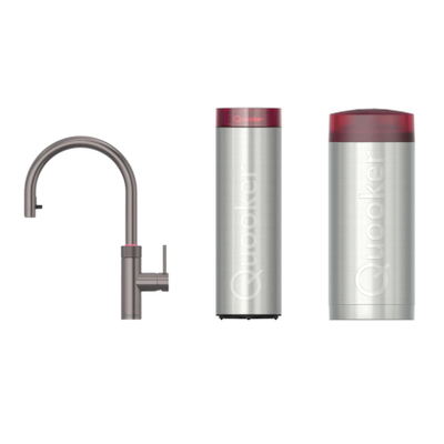 Quooker BE Flex Round kokendwaterkraan - draaibare & uittrekbare uitloop - Combi+ incl. Cube reservoir - Warm / kokend / bruisend / gefilterd water - gunmetal