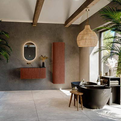 Ensemble de meuble de salle de bain Mondiaz KURVE-DLUX - 95x46x40cm - 1 tiroir - 1 porte - lavabo en solid surface - gauche - sans trou de robinet - Ruby