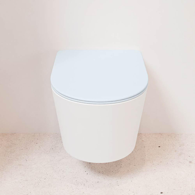 Mondiaz LAVIE WC suspendu – sans bride – 36 x 53 cm – avec abattant softclose – Talc (blanc), abattant Clay (bleu clair/gris)