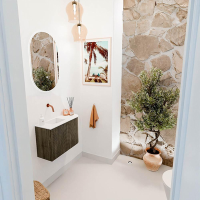 Mondiaz JOYA 61.6cm toiletmeubel - ronding rechts kleur Shadow - Wastafel FAYE positie Links Zonder kraangat kleur Talc.