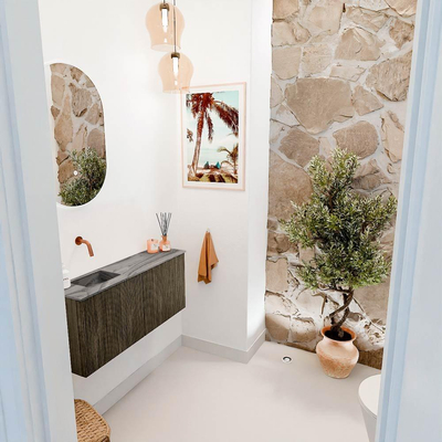 Mondiaz JOYA-DLUX 90cm toiletmeubel - kleur Shadow - Wastafel FAYE positie Links Zonder kraangat kleur Sombra.