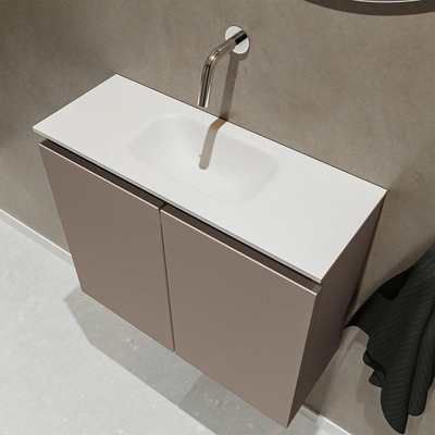 MONDIAZ TURE Toiletmeubel 60x23x50cm met 0 kraangaten 2 deuren smoke mat Wastafel Eden midden Solid Surface Wit