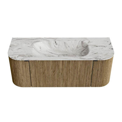 Mondiaz KURVE-DLUX Badkamermeubelset - 120x46x40cm - 1 lade - 2 deuren - wastafel solid surface - midden - 1 kraangat - Dusk