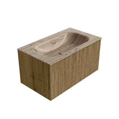 MONDIAZ KURVE-DLUX Meuble de salle de bains 80 cm couleur Dusk avec 1 tiroir et 0 porte. Plan-vasque BIG SMALL Central 1 trou de robinet Arena.