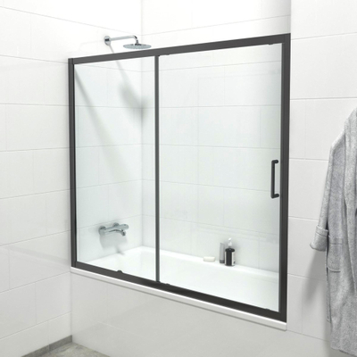 Marenza Slide Quick Fit Paroi de baignoire - Porte coulissante 2 parties - 170x150cm - Verre de sécurité 6mm - Anti-calcaire - Noir mat