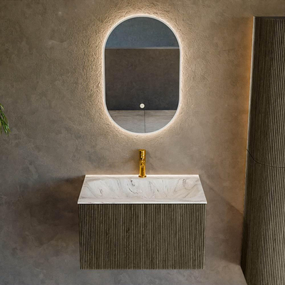 Mondiaz KURVE-DLUX Badkamermeubelset - 70x46x40cm - 1 lade - wastafel solid surface - midden - 1 kraangat - Shadow
