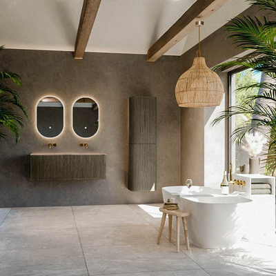 MONDIAZ KURVE-DLUX Meuble de salle de bains 120 cm couleur Shadow avec 1 tiroir et 0 porte. Lavabo LEAF Double sans trou de robinet Saba.