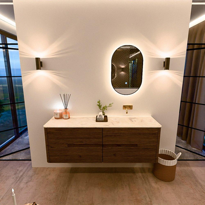 Mondiaz CIRO-DLUX Meuble de salle de bains - 150x45x50cm - plan vasque solid surface Ostra - 1 lavabo à droite - sans trous de robinetterie - 4 tiroirs - Dusk