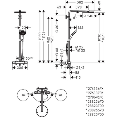 Hansgrohe Raindance S Regendoucheset - opbouw - EcoSmart - thermostatisch - ronde hoofddouche - ronde handdouche - doucheslang - chroom