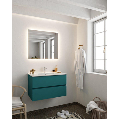 MONDIAZ VICA Ensemble de meuble salle de bain - 80cm - 2 tiroirs - lavabo Denia milieu - 1 trou de robinet - solid surface smag