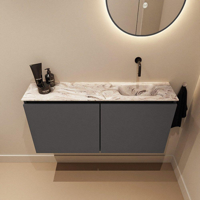 MONDIAZ TURE-DLUX Meuble toilette - 100cm - Dark Grey - EDEN - vasque Glace - position droite - sans trou de robinet