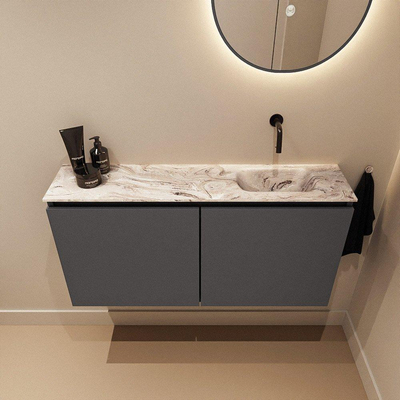 MONDIAZ TURE-DLUX Meuble WC 100cm Dark Grey. Lavabo EDEN Glace position à droite. Sans trou de robinet.