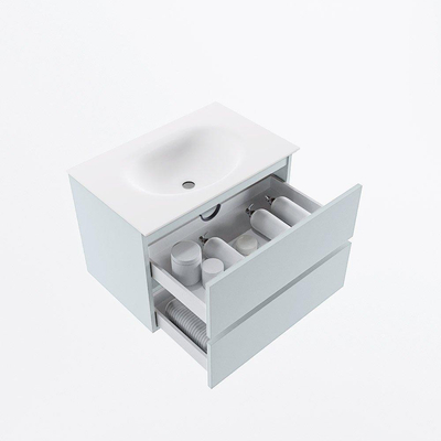 Mondiaz VICA Ensemble de meuble de salle de bain - 70cm - meuble sous-vasque argile - 2 tiroirs - lavabo lune milieu - 1 trou de robinet - version haute 60cm - talc