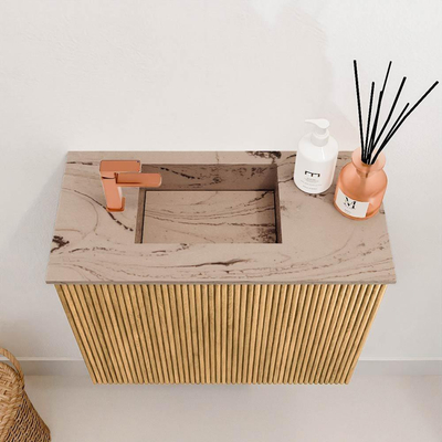 Mondiaz JOYA-DLUX 50cm toiletmeubel - kleur Oak - Wastafel FAYE positie Links 1 kraangat kleur Arena.