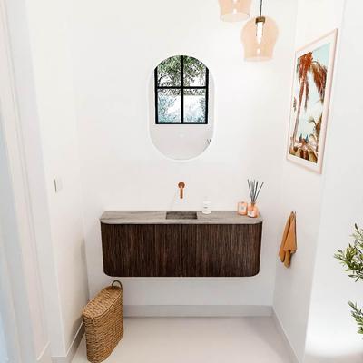 Mondiaz JOYA-DLUX 113.2cm toiletmeubel - ronding links en rechts kleur Walnut - Wastafel FAYE positie Midden Zonder kraangat kleur Oza.