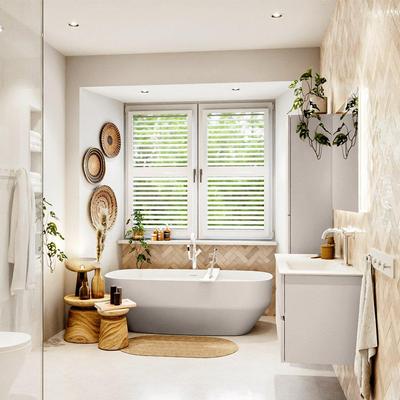 MONDIAZ VICA Ensemble meuble de salle de bains - 100cm - sous-meuble linen - 2 tiroirs - lavabo cloud à droite - 1 trou de robinet - version haute 60cm - talc