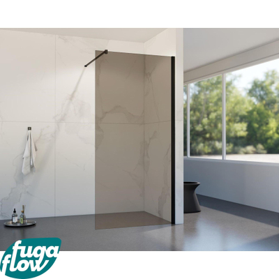 FugaFlow Eccelente Vetro inloopdouche badkamer - 100x200cm - rookglas - wandarm - mat zwart