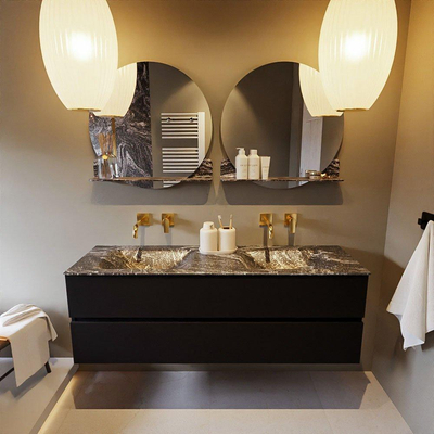 Mondiaz VICA-DLUX ensemble de meuble de salle de bain - 150cm - meuble sous-vasque urban - 2 tiroirs - lavabo encastré cloud double - sans trous de robinet - miroir modèle spot - version XL 60cm de haut - lave