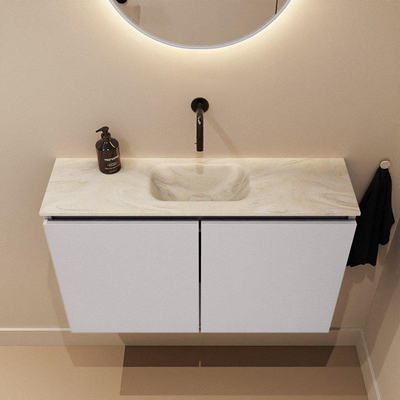 MONDIAZ TURE-DLUX Meuble toilette - 80cm - Cale - EDEN - vasque Ostra - position centrale - sans trou de robinet