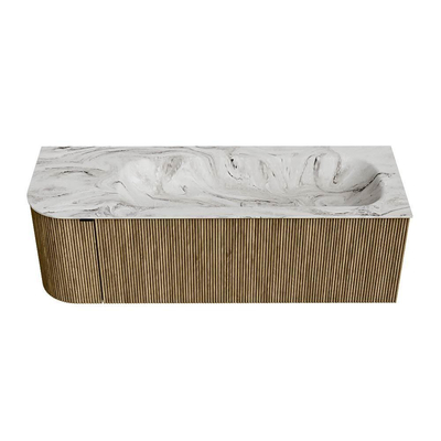 Mondiaz KURVE-DLUX Badkamermeubelset - 135x46x40cm - 1 lade - 1 deur - wastafel solid surface - rechts - 1 kraangat - Dusk