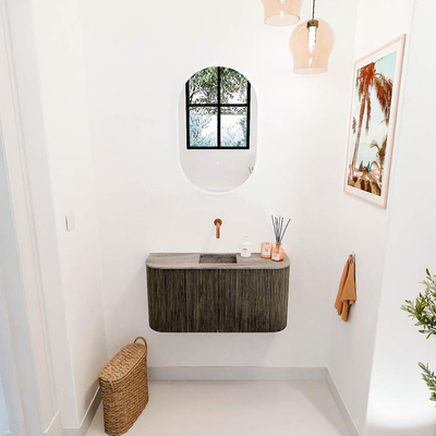 Mondiaz JOYA-DLUX 83.2cm toiletmeubel - ronding links en rechts kleur Shadow - Wastafel FAYE positie Midden Zonder kraangat kleur Oza.