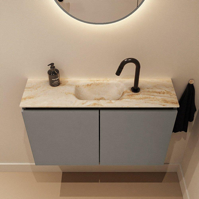 MONDIAZ TURE-DLUX Meuble WC 80 cm Smoke. EDEN lavabo Frappe position centrale. Avec 1 trou de robinet.