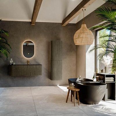 Ensemble de meuble Mondiaz KURVE - 125x46x40cm - 1 tiroir - 1 porte - lavabo en solid surface - droite - 1 trou de robinet - Shadow