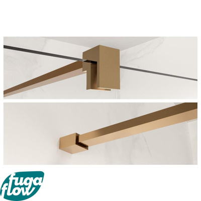 FugaFlow Eccelente Vetro douche à l'italienne salle de bain tige de stabilisation prolongée 200cm détachée incl. matériel de fixation - cuivre brossé