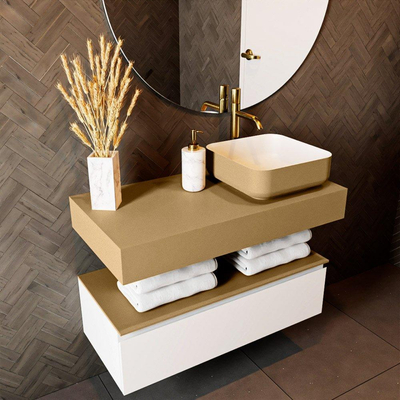 Mondiaz TOP 46 Plan vasque suspendu - 90x46x12cm - adapté pour vasque à poser - Solid surface - Oro