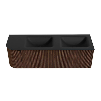 MONDIAZ KURVE Meuble de salle de bains 145cm avec module 25 L couleur Walnut avec 1 tiroir et 1 porte. Lavabo CLOUD double / droite 2 trous de robinet Urban.