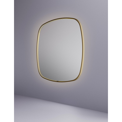 Hotbath &MORE Spiegel in aluminium frame / contour - 100x100cm - inclusief direct & indirect LED - spiegelverwarming - color changing - dimbaar - dottless - met afstandsbediening - PVD - geborsteld messing goud