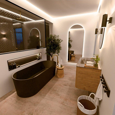 Mondiaz CIRO-DLUX Ensemble de meubles de salle de bains - 90x45x50cm - Vasque solid surface Sombra - 1 bassin au centre - 1 trou de robinetterie - 2 tiroirs - Chêne