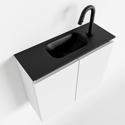 MONDIAZ TURE Fonteinset - 60x23x50cm - 1 kraangat - 2 deuren - talc mat - Wasbak midden - Solid Surface Zwart