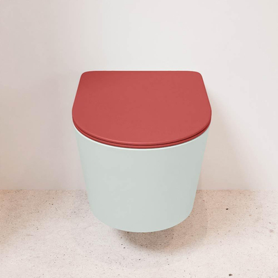 Mondiaz LAVIE WC suspendu – sans bride – 36 x 53 cm – avec abattant softclose – Greey (vert clair/gris), abattant Fire (rouge)