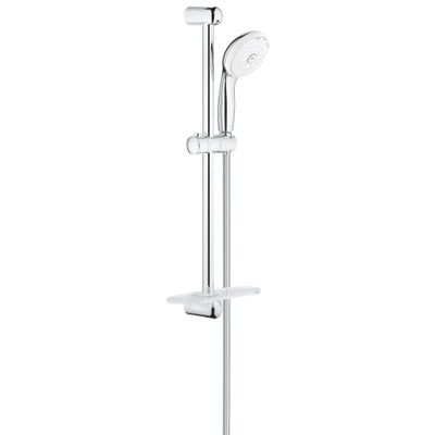GROHE New Tempesta 100 Ensemble barre de douche - 60cm - douchette ronde - 3 types de jets - flexible de douche lisse - avec porte-savon - chrome/blanc