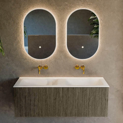 Mondiaz KURVE Ensemble de meuble de salle de bains - 120x46x40cm - 1 tiroir - vasque solid surface - double - sans trou de robinet - Shadow