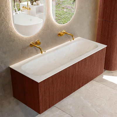 Mondiaz KURVE-DLUX Badkamermeubelset - 120x46x40cm - 1 lade - wastafel solid surface - midden - zonder kraangat - Ruby