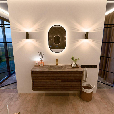 Mondiaz CIRO-DLUX Badkamermeubelset - 120x45x50cm - Solid surface wastafel Oza - 1 wasbak Midden - 1 kraangat - 2 lades - Dusk