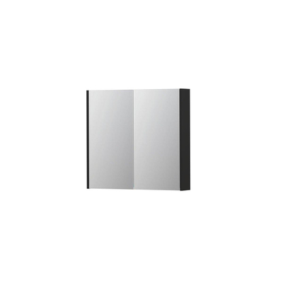 INK SPK2 Spiegelkast - 80x14x74cm - 2 deuren - dubbelzijdige Spiegel - schakelaar en stopcontact - MDF lak zwart mat