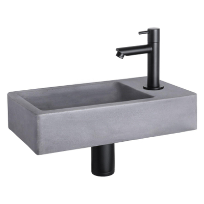 Differnz Force fonteinset - 40x22x8cm - Rechthoek - 1 kraangat - Recht matte zwarte kraan - Beton Grijs