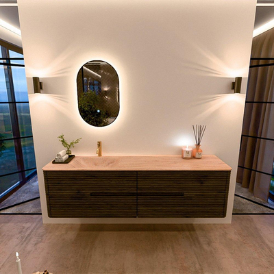Mondiaz CIRO-DLUX Meuble de salle de bains complet - 180x45x50cm - Plan-vasque Solid surface Saba - 1 vasque à gauche - 1 trou de robinet - 4 tiroirs - Shadow