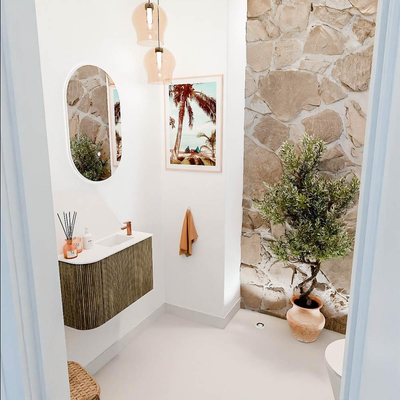 Mondiaz JOYA 61.6cm toiletmeubel - ronding links kleur Dusk - Wastafel FAYE positie Rechts 1 kraangat kleur Talc.